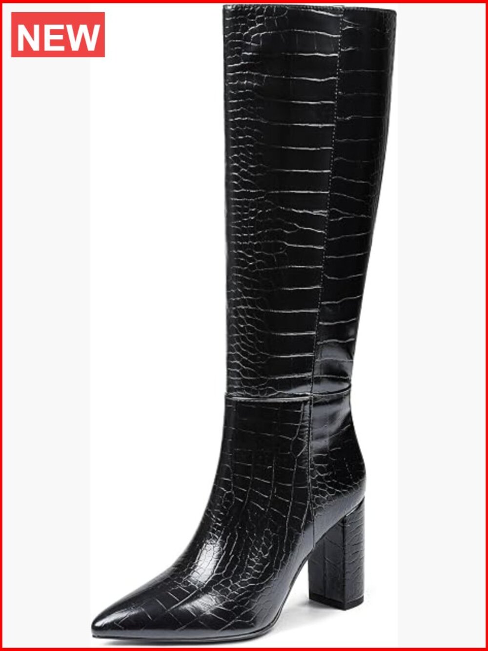 Knee High Boots Pointed Toe Chunky Heel Side Zipper Block Heel Fashion - Picture 1 of 6